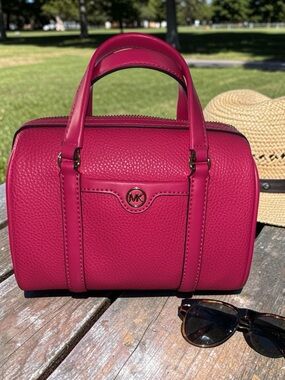 Michael Kors Bedford Small Satchel Pink Pebbled Leather Top Handle Crossbody Bag